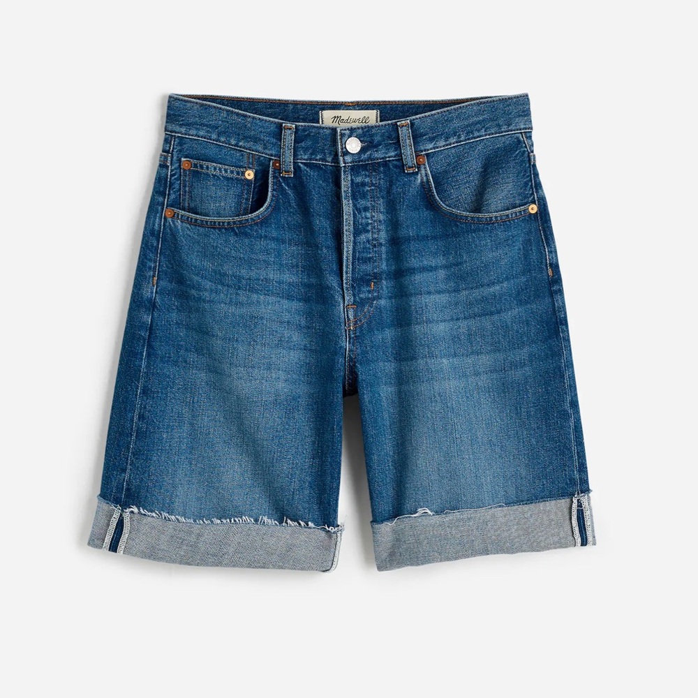 Madewell Long Baggy Cuffed Jean Shorts in Mifflin Wash